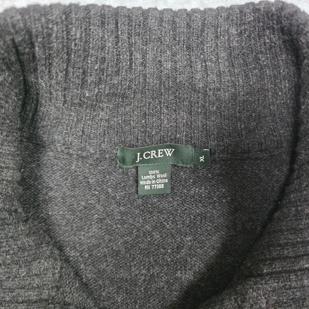 J.Crew Quarter Zip Sweater Mens XL Charcoal Gray 100% Lambs Wool Pullover Warm